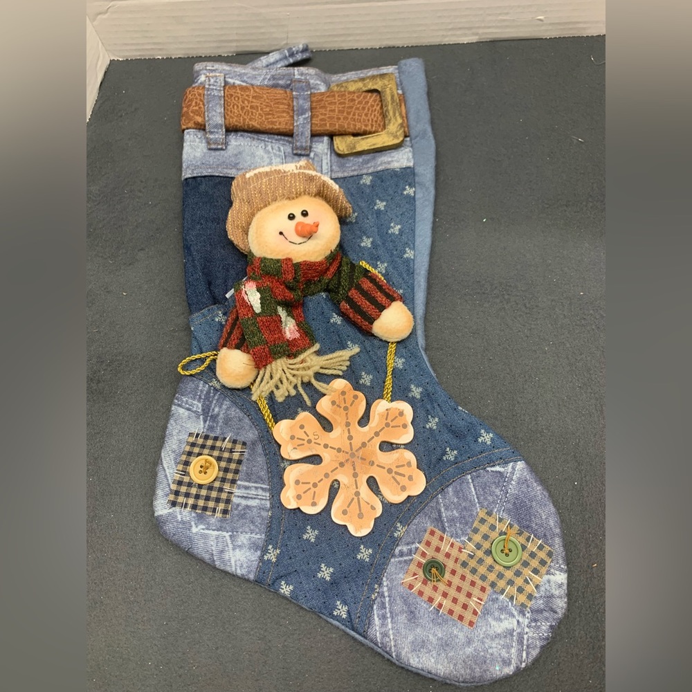 Christmas Stocking with Snowman and wooden Details